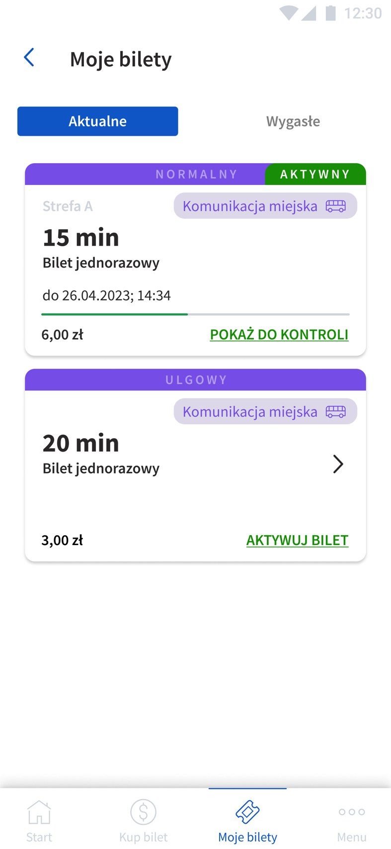 My tickets: active ticket and the “Show for inspection” button