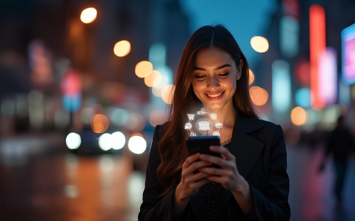 Kobieta używająca mobilnej aplikacji miejskiej